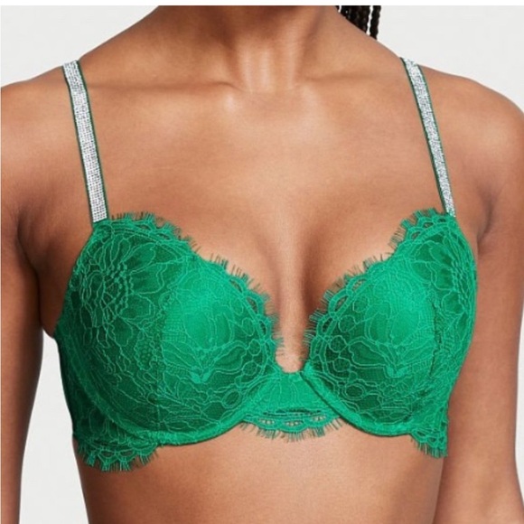 Victoria’s Secret Very Sexy Shine Strap Push-Up Bra Green 34B curvy lingerie - Picture 2 of 7